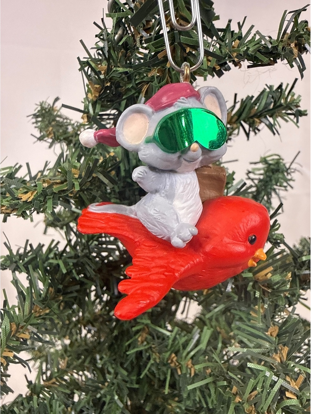 1989 Hallmark Keepsake Christmas Ornament Mouse on Red Bird 'Goin' South'